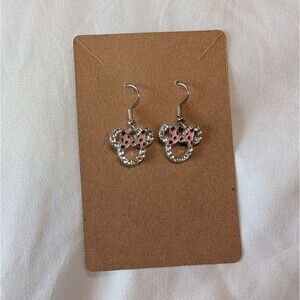 Rhinestone Pink Red Bows Minnie Mouse Dangle Earrings
